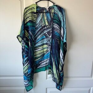 Chico's Linen Kimono Open Wrap Top‎ Palm Print Foliage Cover Up Beach One Size